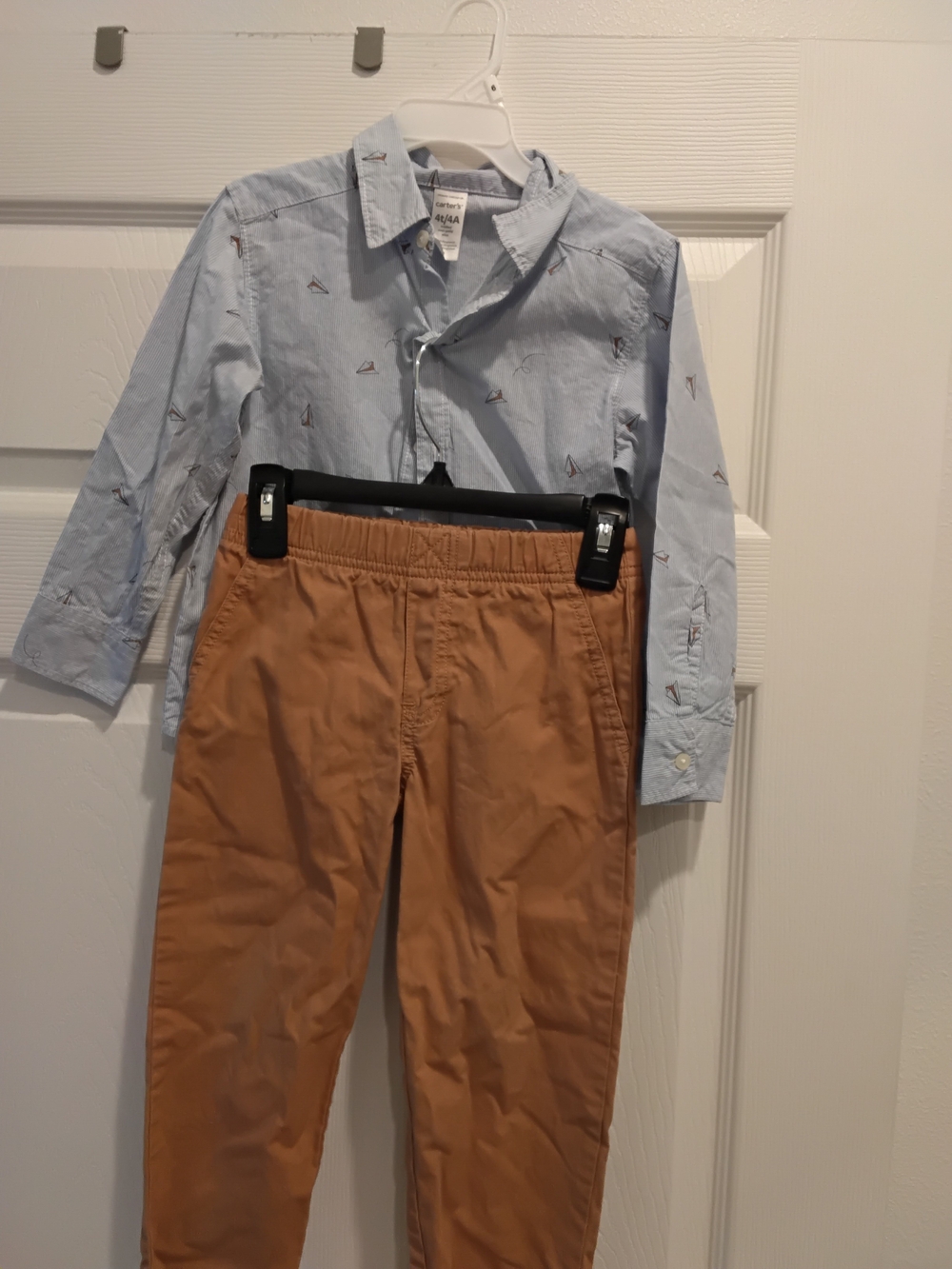 Cherokee Light Blue Sailboat Button-Up and Tan Chinos Set